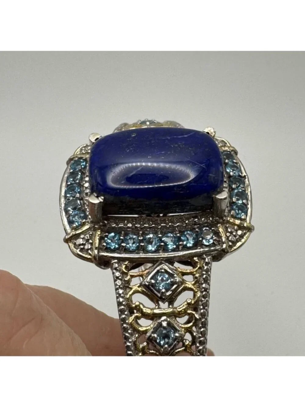 Synthetic Sapphire & Topaz Cuff Bracelet 925 Sterling Silver 7.5
